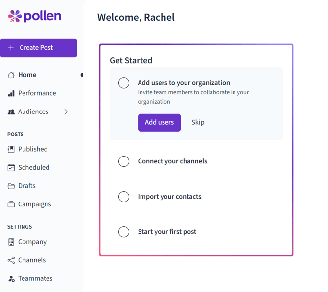 Pollen Get Started Onboarding Checklist