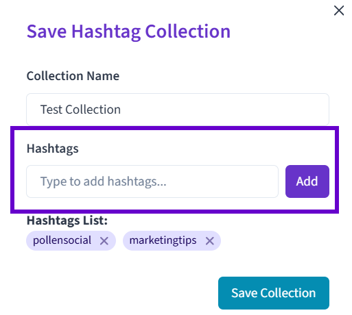 add hashtags to collection