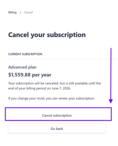 cancel subscription confirmation