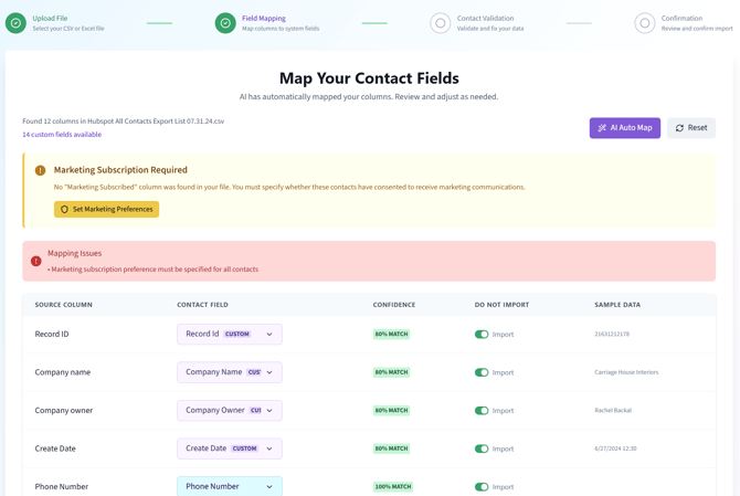 map contact fields