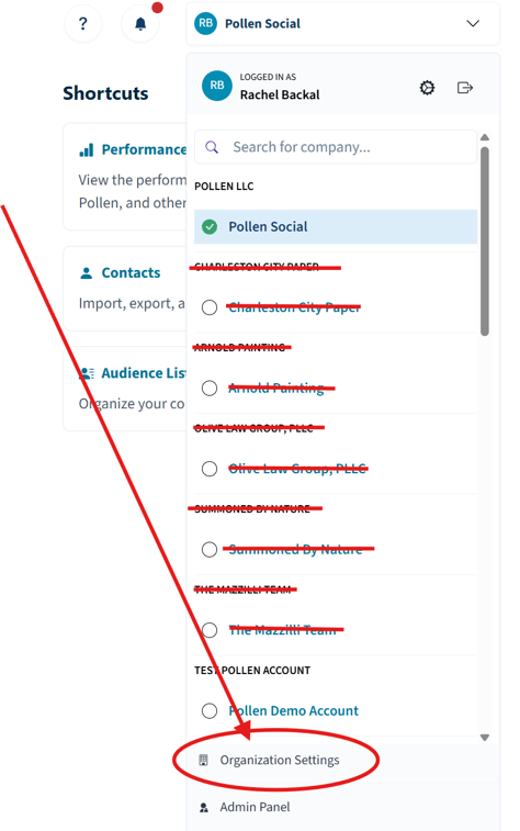 org settings